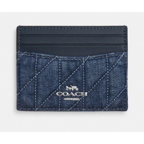 COACH Slim Id Card Case With Quilting (Silver/Denim) NWT - Picture 1 of 2